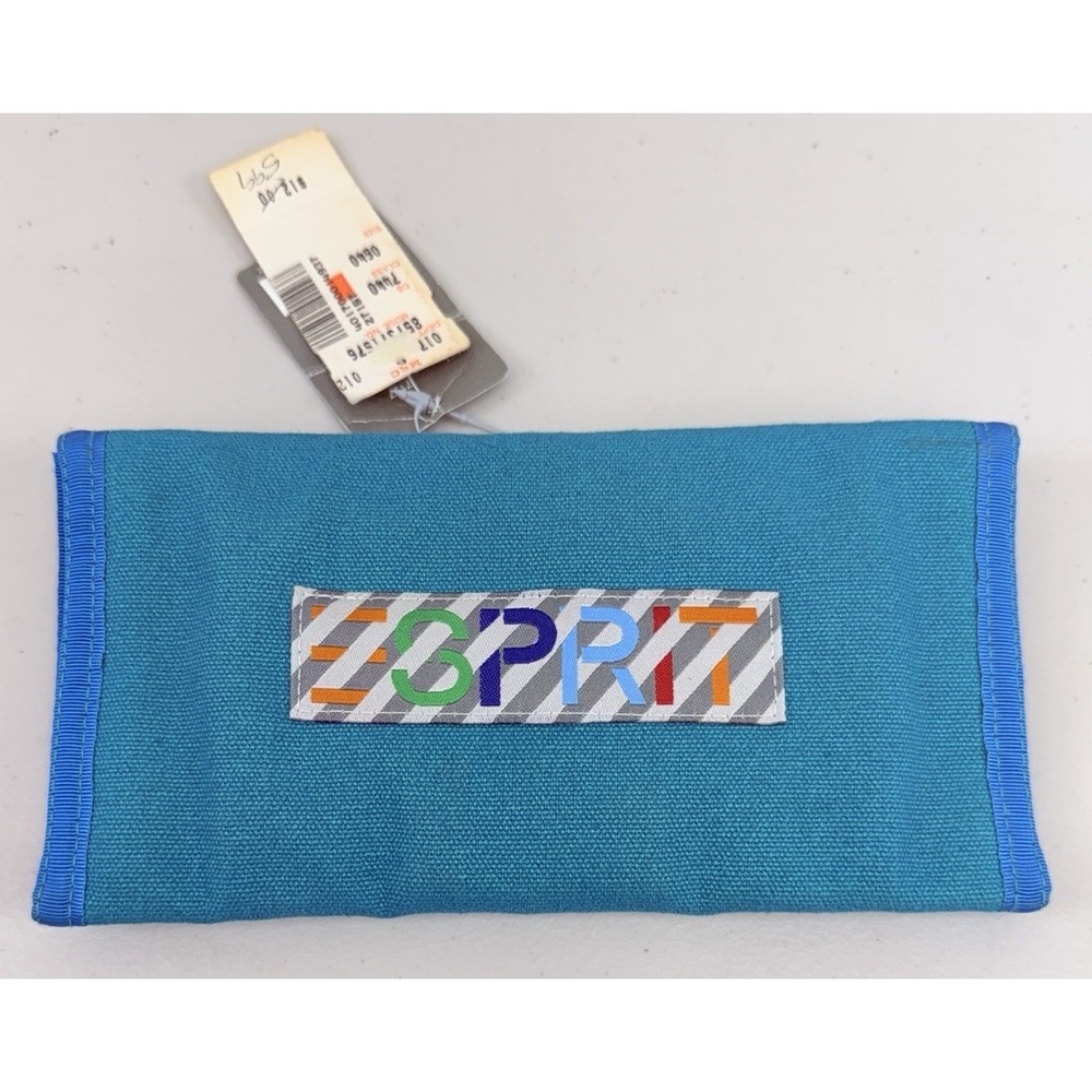 Vtg 80s Esprit Canvas Checkbook Wallet Aqua Blue Retro NWT Old Stock Minor Flaw